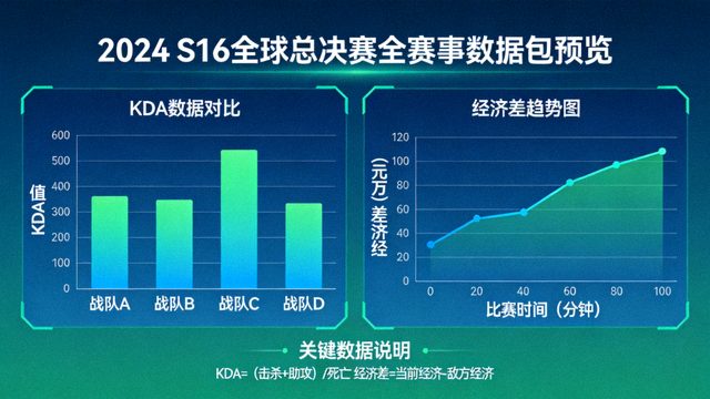 S16全球总决赛全赛事数据包预览，包含KDA、经济差等统计图表